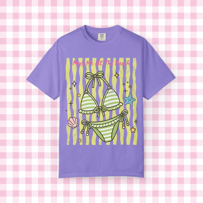 Green Striped Bikini Illustration T-shirt | Beach Vibe Summer Graphic Tee