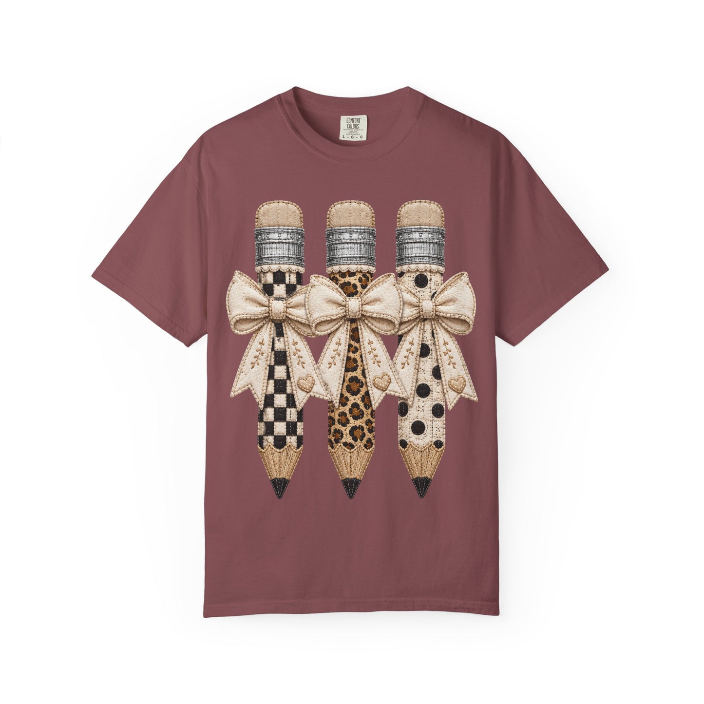Pencil Trio Graphic T-Shirt — Leopard & Checker Pattern Back-to-School Tee
