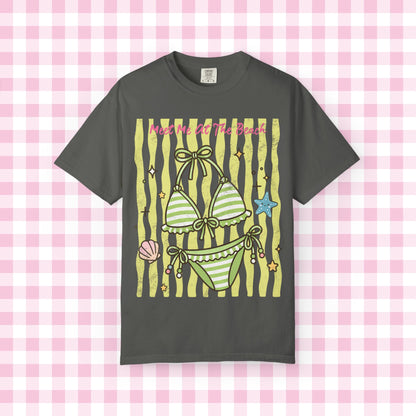 Green Striped Bikini Illustration T-shirt | Beach Vibe Summer Graphic Tee