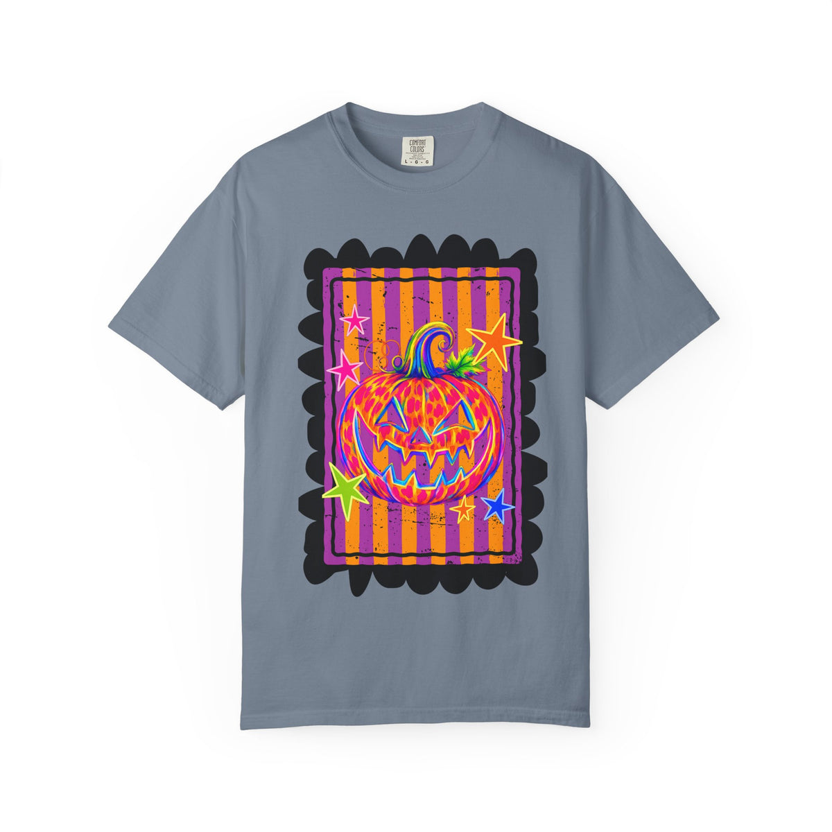 Neon Pop Jack-o'-Lantern Pumpkin T-Shirt | Retro Striped Halloween Art