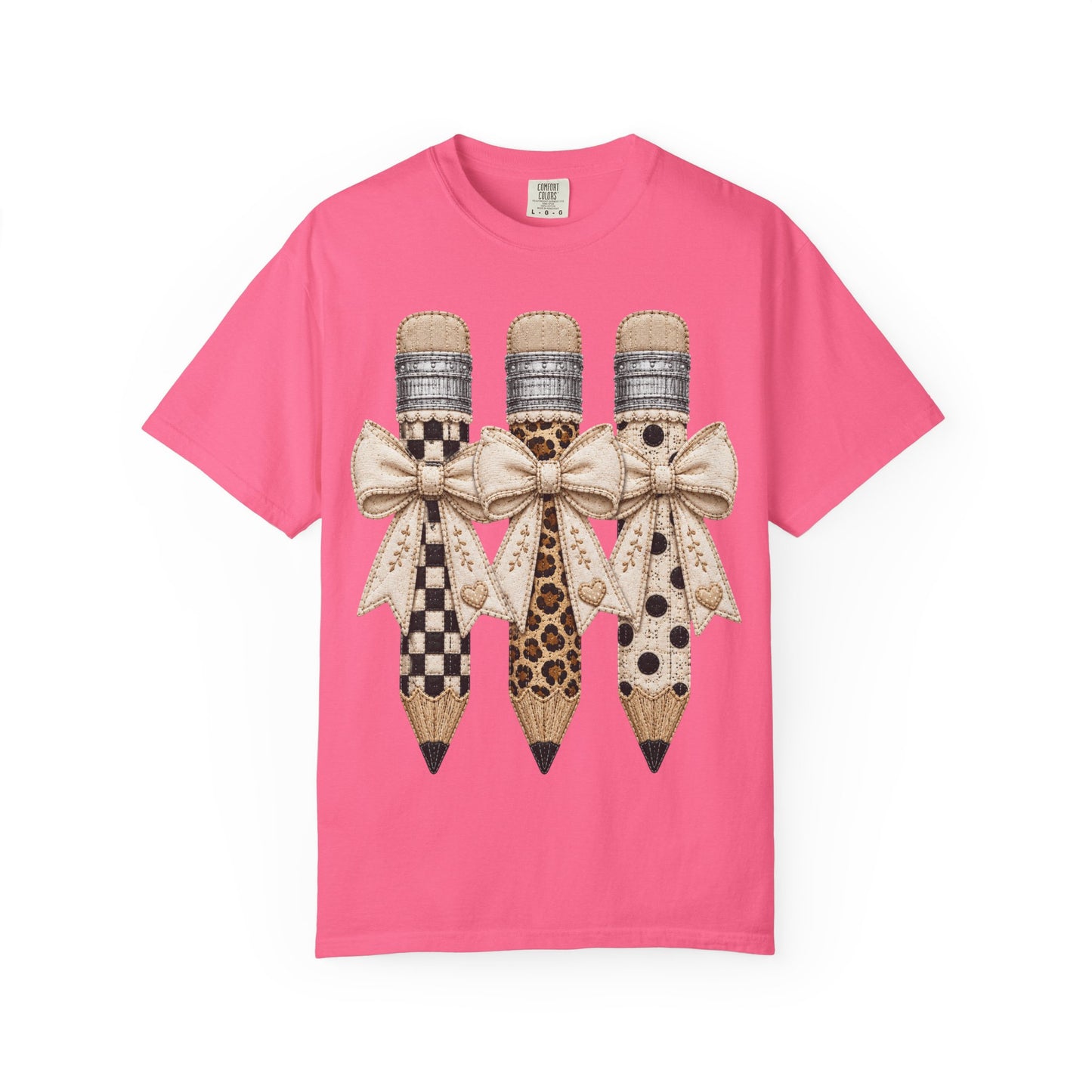 Pencil Trio Graphic T-Shirt — Leopard & Checker Pattern Back-to-School Tee