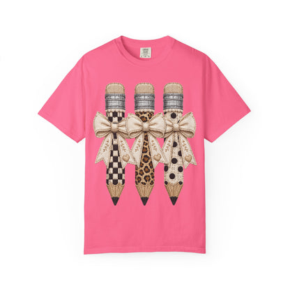 Pencil Trio Graphic T-Shirt — Leopard & Checker Pattern Back-to-School Tee