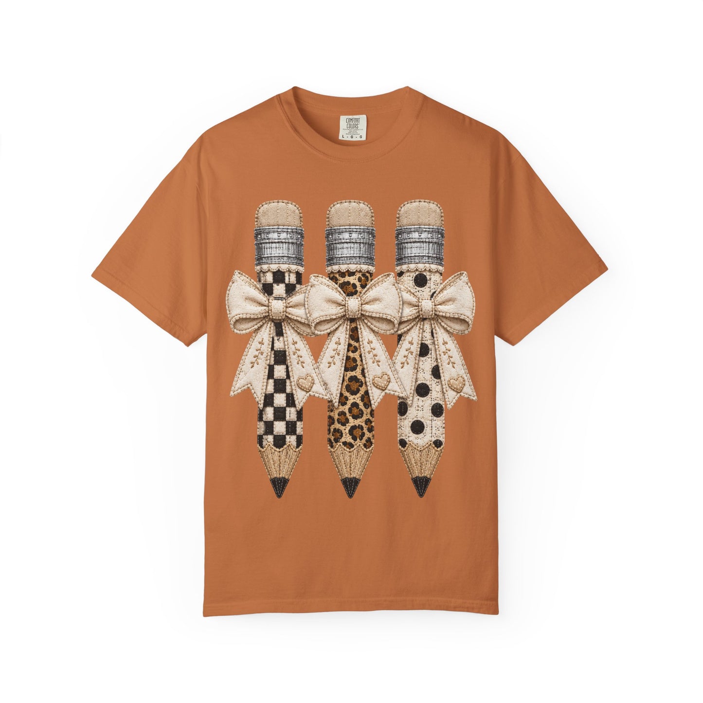 Pencil Trio Graphic T-Shirt — Leopard & Checker Pattern Back-to-School Tee