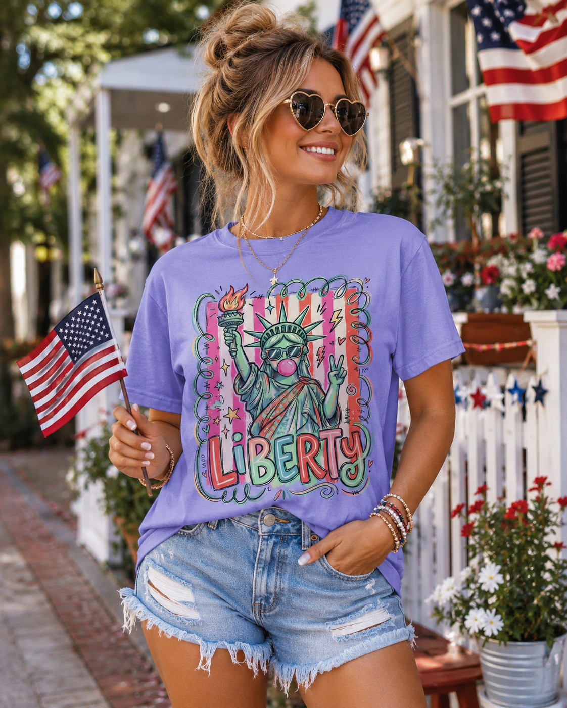 Liberty Statue Graphic T-Shirt — Retro Pop Art Statue of Liberty Design