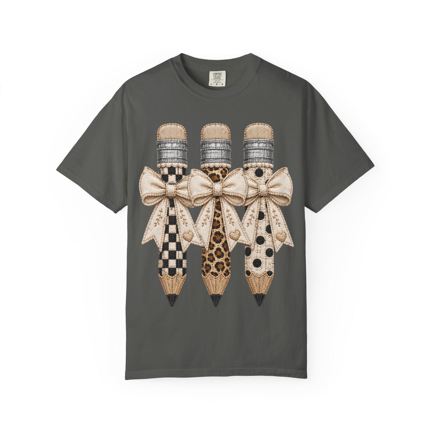 Pencil Trio Graphic T-Shirt — Leopard & Checker Pattern Back-to-School Tee