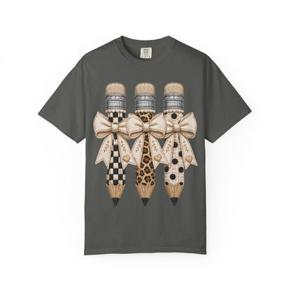 Pencil Trio Graphic T-Shirt — Leopard & Checker Pattern Back-to-School Tee