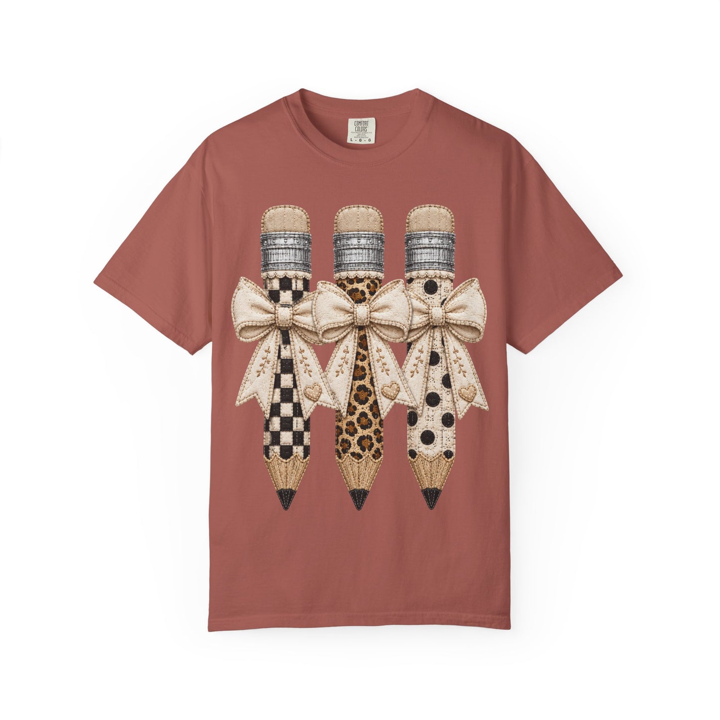 Pencil Trio Graphic T-Shirt — Leopard & Checker Pattern Back-to-School Tee