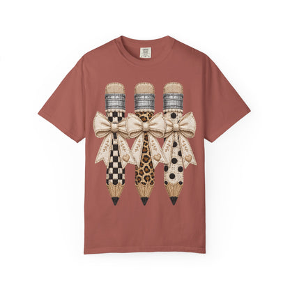 Pencil Trio Graphic T-Shirt — Leopard & Checker Pattern Back-to-School Tee