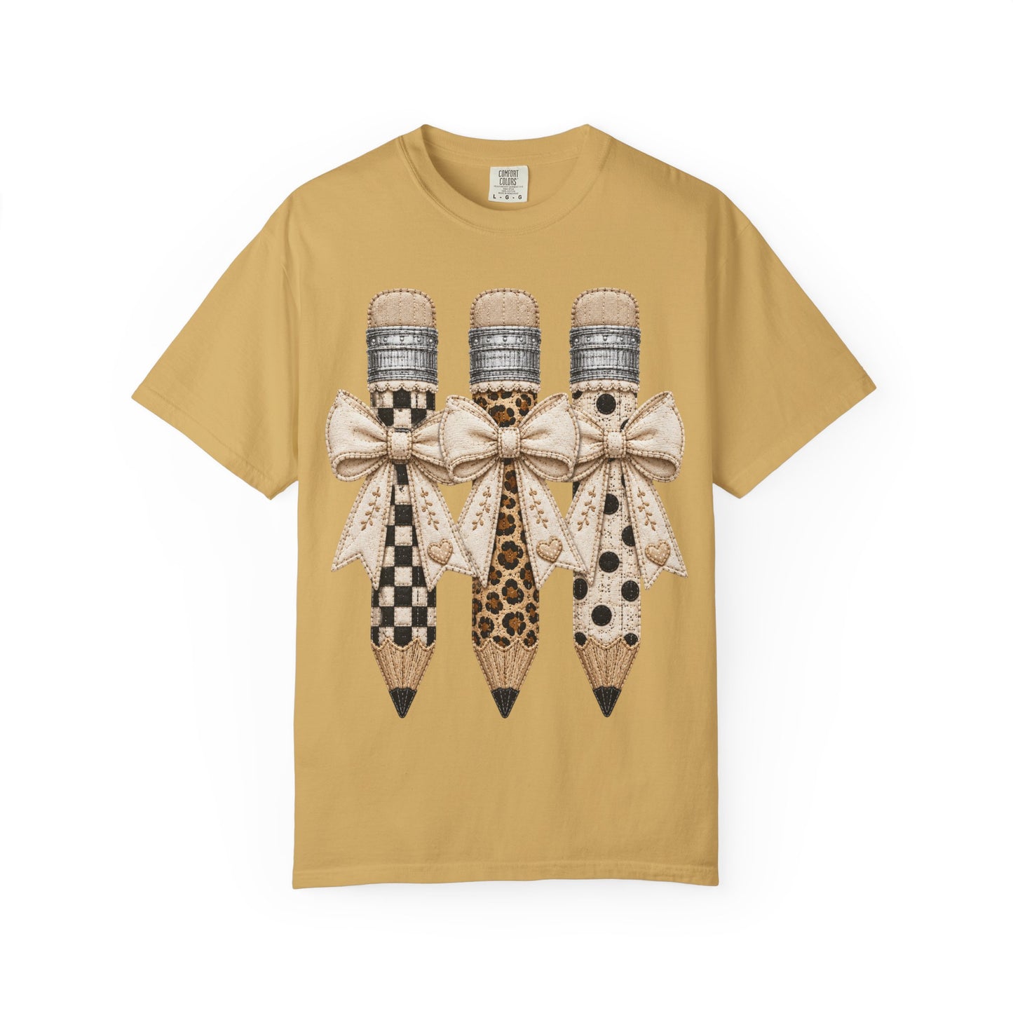 Pencil Trio Graphic T-Shirt — Leopard & Checker Pattern Back-to-School Tee