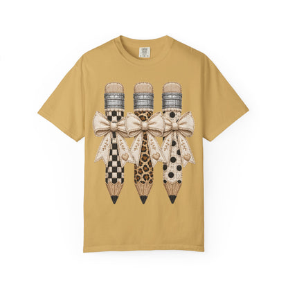 Pencil Trio Graphic T-Shirt — Leopard & Checker Pattern Back-to-School Tee