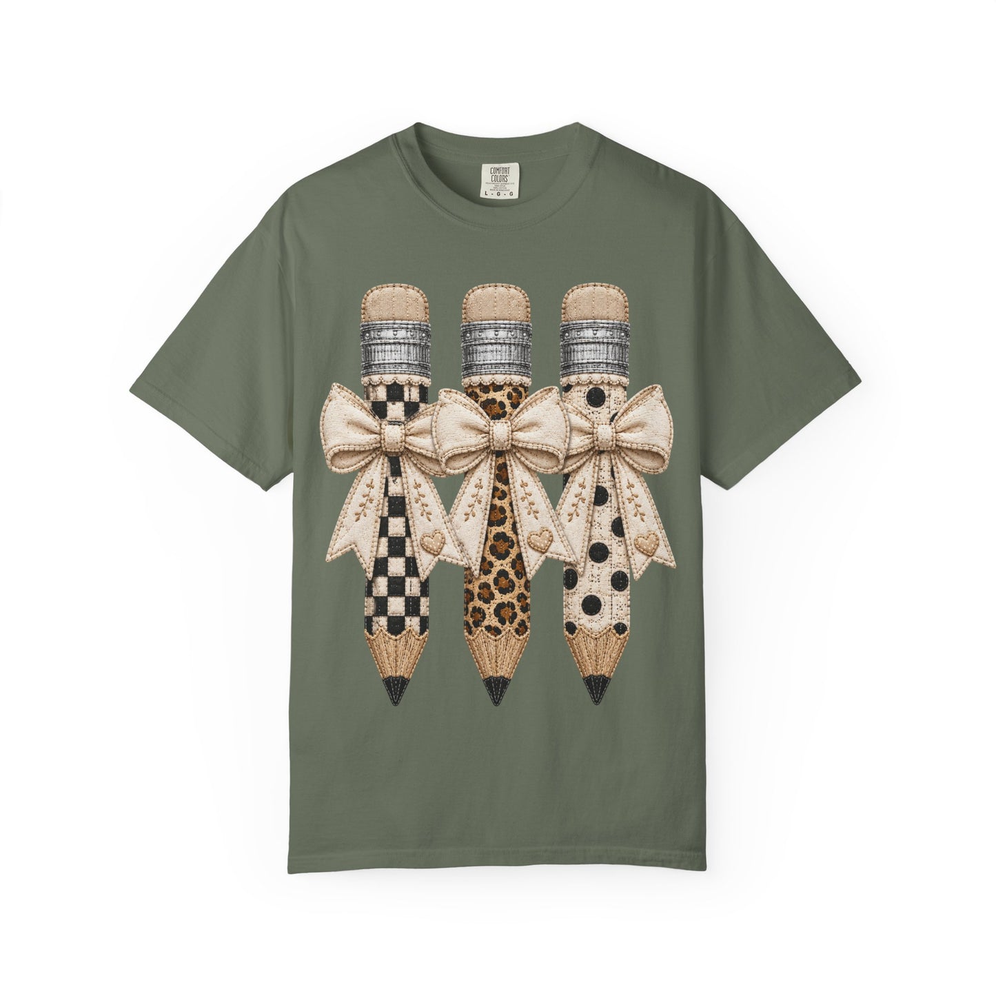 Pencil Trio Graphic T-Shirt — Leopard & Checker Pattern Back-to-School Tee