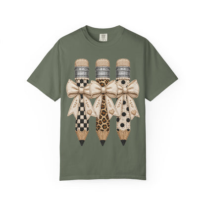 Pencil Trio Graphic T-Shirt — Leopard & Checker Pattern Back-to-School Tee