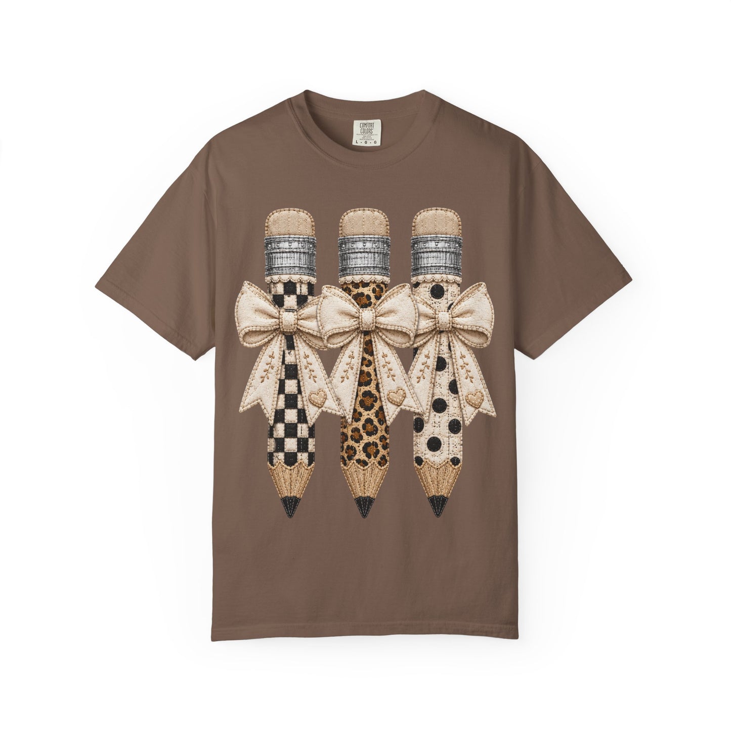 Pencil Trio Graphic T-Shirt — Leopard & Checker Pattern Back-to-School Tee