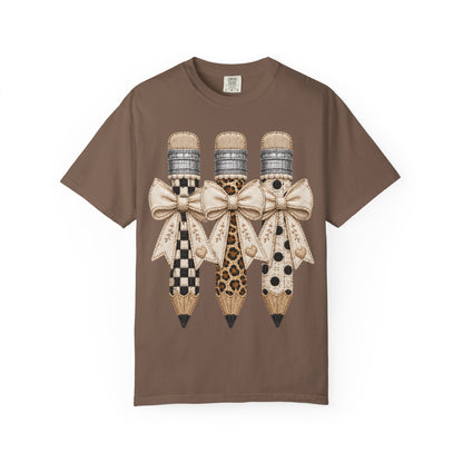 Pencil Trio Graphic T-Shirt — Leopard & Checker Pattern Back-to-School Tee