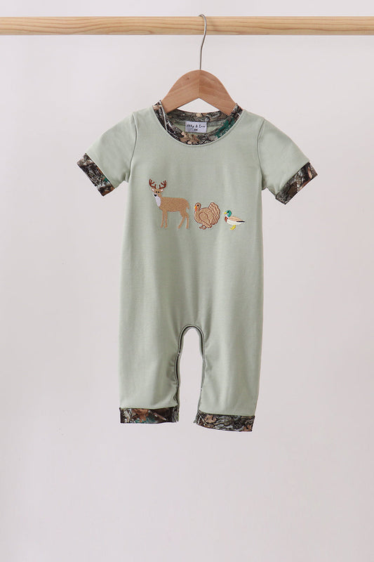 Sage Hunting Embroidered Romper