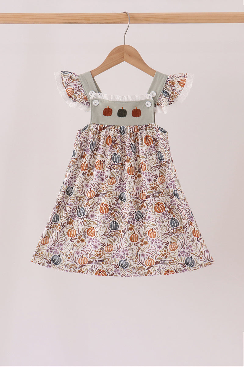 Pumpkin Embroidery Lace Ruffle Dress