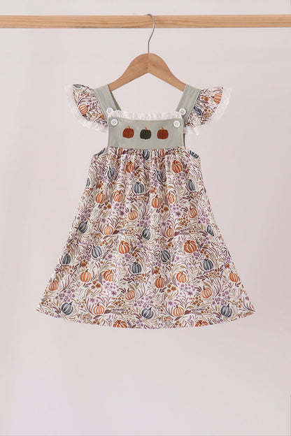 Pumpkin Embroidery Lace Ruffle Dress