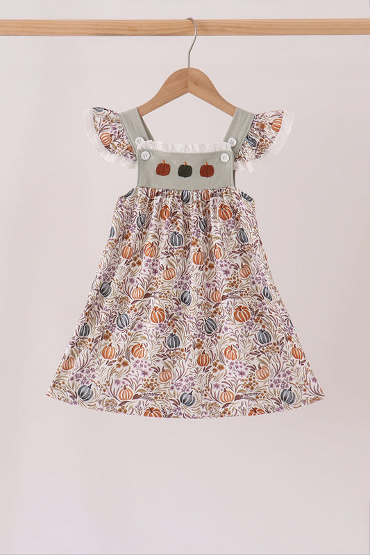 Pumpkin Embroidery Lace Ruffle Dress