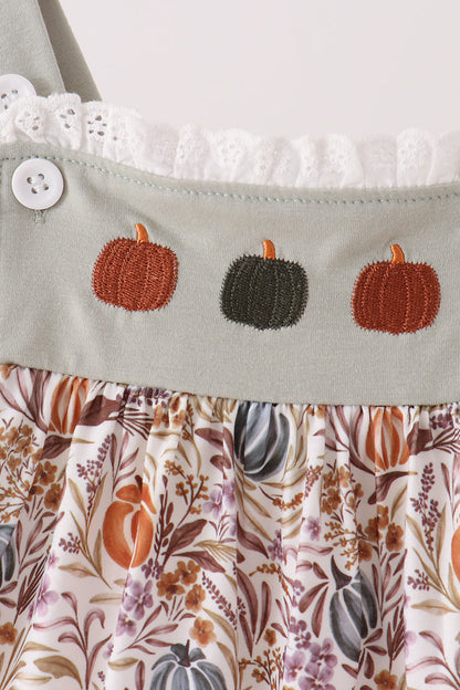 Pumpkin Embroidery Lace Ruffle Dress