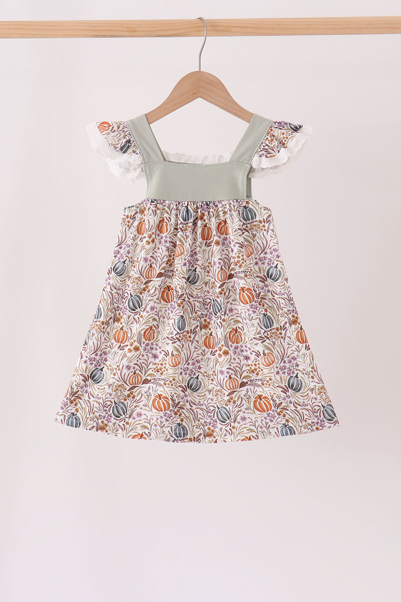Pumpkin Embroidery Lace Ruffle Dress