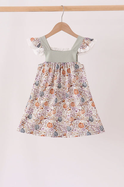 Pumpkin Embroidery Lace Ruffle Dress
