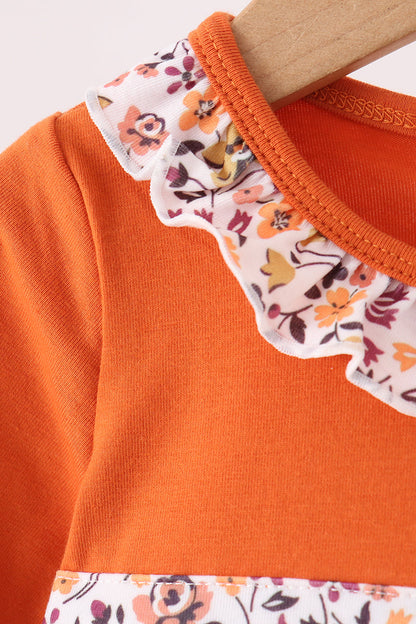 Orange Floral Bow Ruffle Bloomer Set