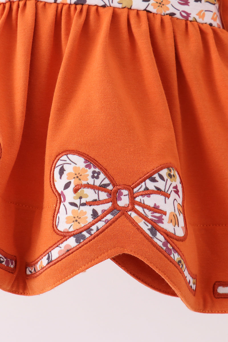 Orange Floral Bow Ruffle Bloomer Set