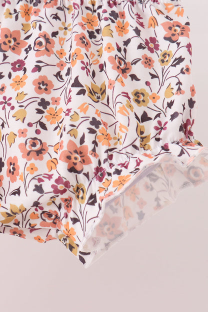 Orange Floral Bow Ruffle Bloomer Set