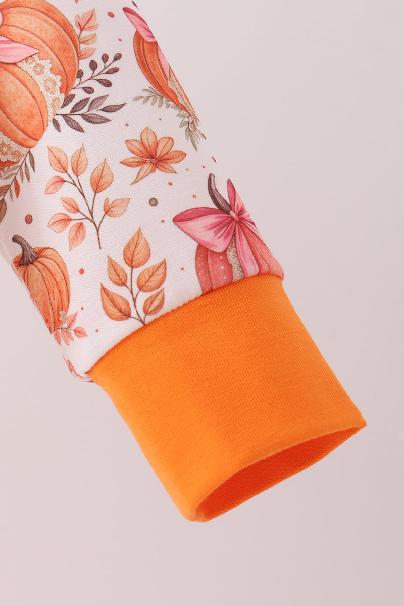 Orange Pumpkin Print Ruffle Romper