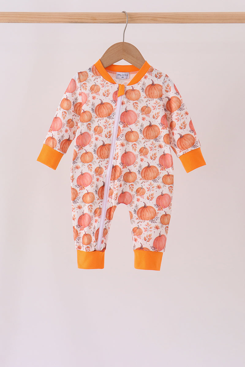 Orange Pumpkin Print Romper