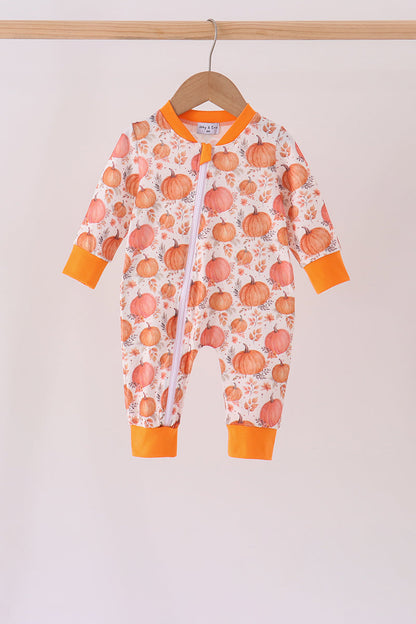 Orange Pumpkin Print Romper