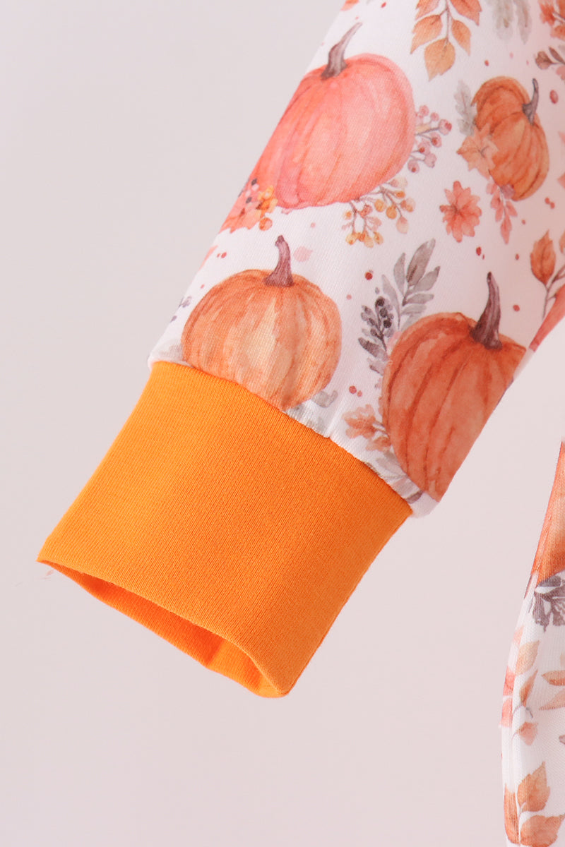 Orange Pumpkin Print Romper