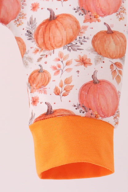 Orange Pumpkin Print Romper
