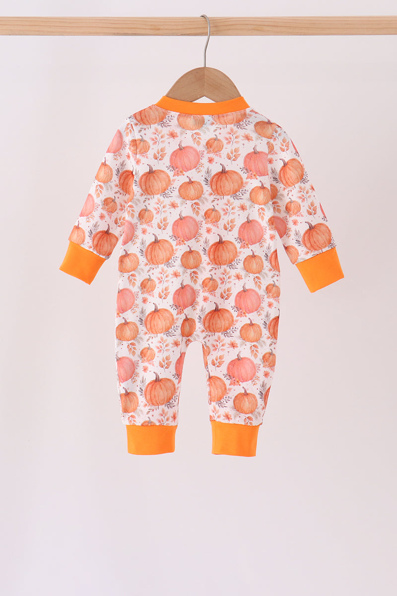 Orange Pumpkin Print Romper