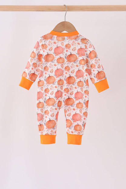Orange Pumpkin Print Romper