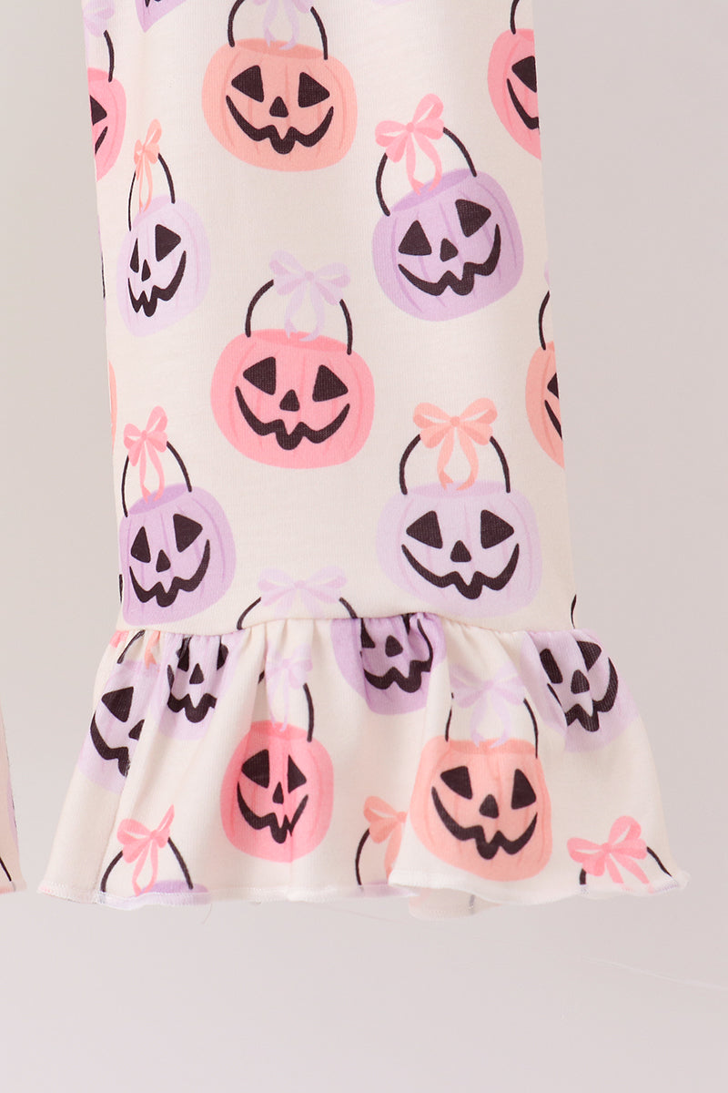 Green Jack-O-Lantern embroidery ruffle pants set
