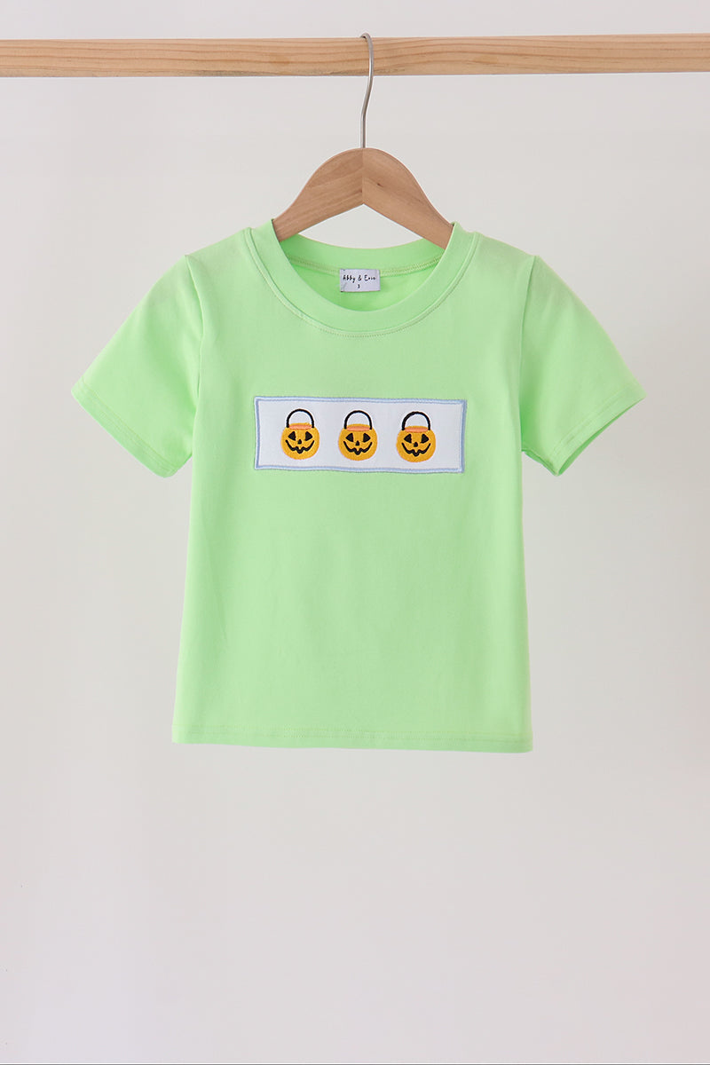 Green Jack-O-Lantern embroidery top