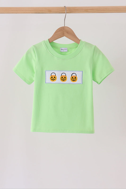 Green Jack-O-Lantern embroidery top