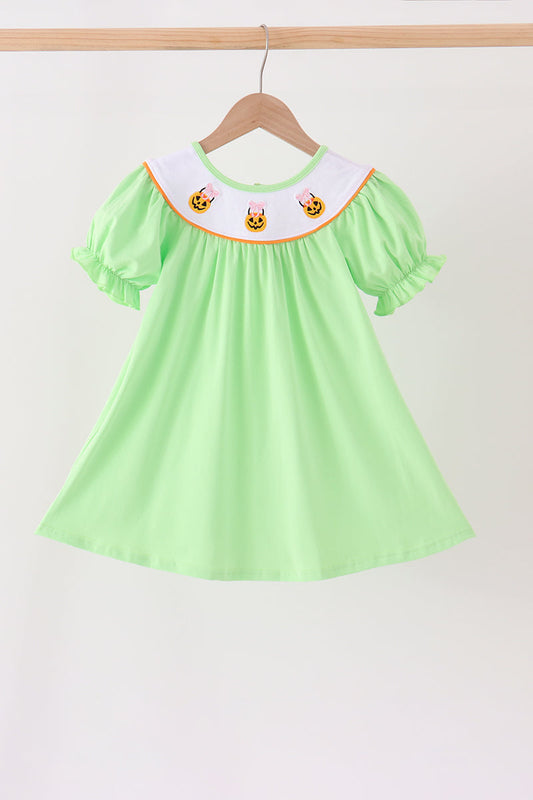 Green Jack-O-Lantern embroidery dress