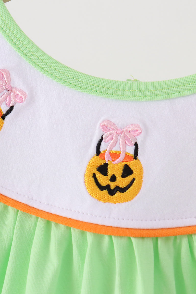 Green Jack-O-Lantern embroidery dress