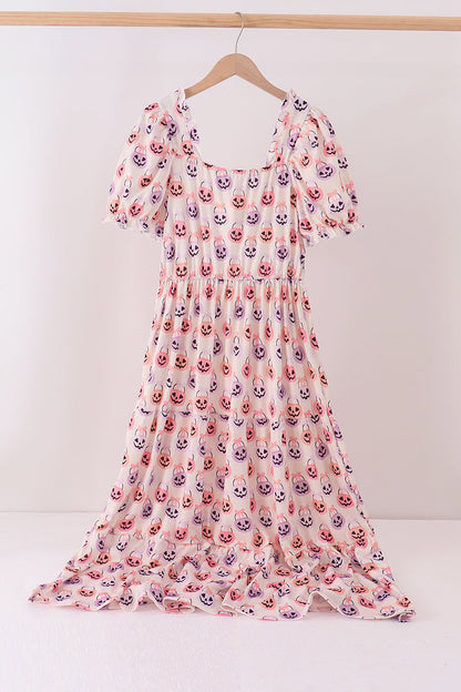 Jack-O-Lantern print tiered mom dress