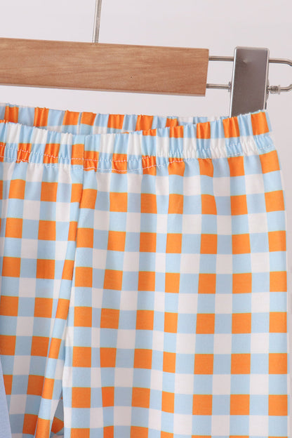 Blue Turkey Applique Gingham Pants Set